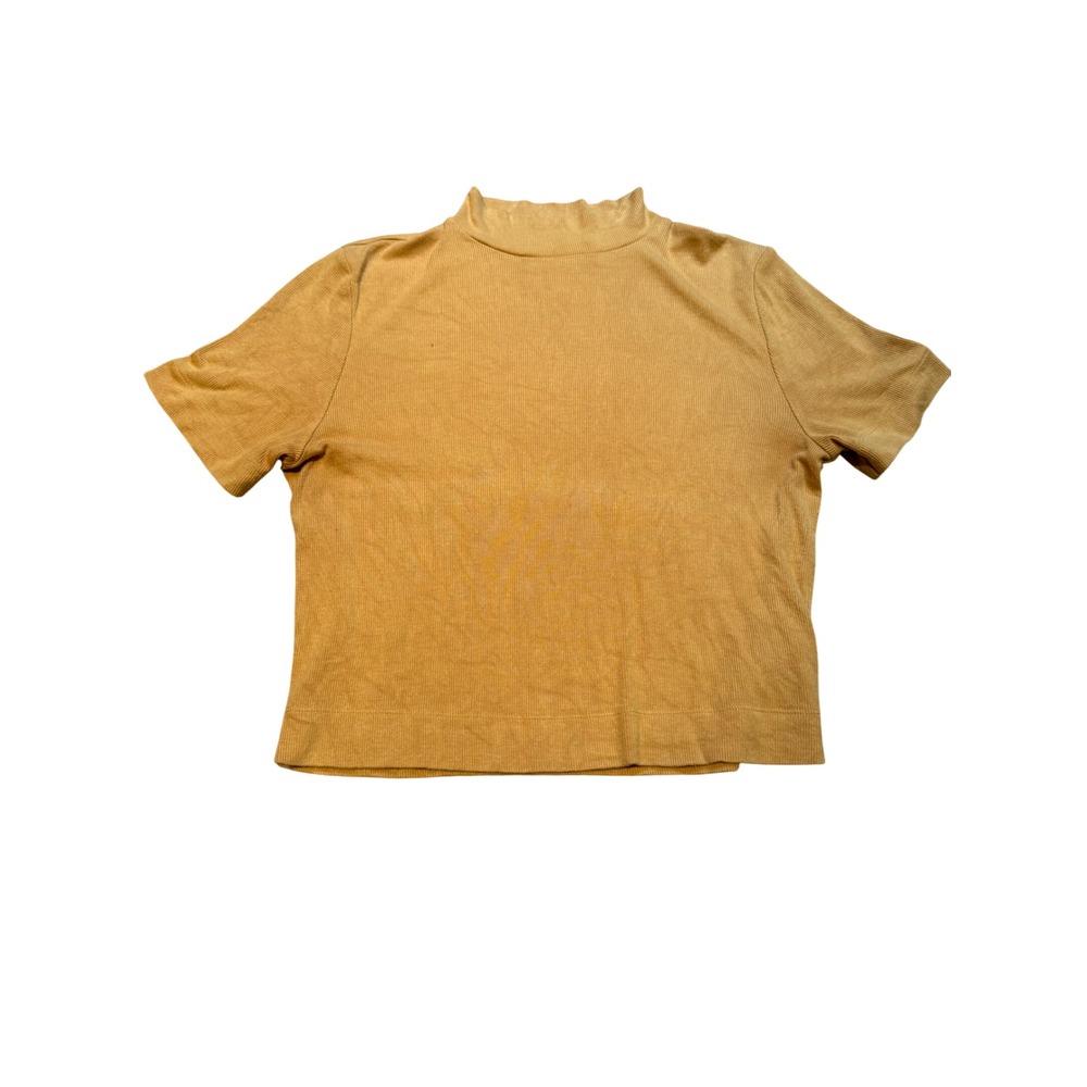 BABATON Mustard Yellow Ribbed Mock‎ Neck Short Sleeve Top Women Size M